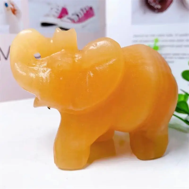 Natural Crytsal Elephant Carving Healing Cute Animal Feng Shui Healthy Children Gift Home Decoration Lucky Stone 1PCS