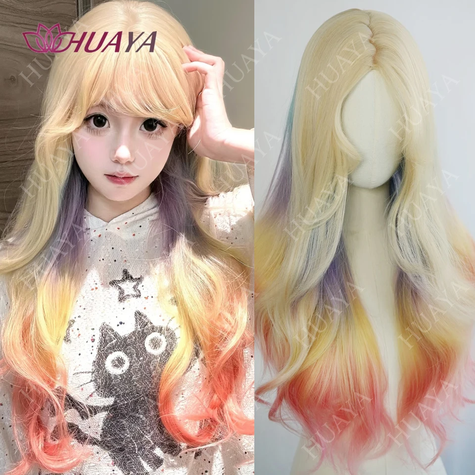 أومبير الملونة الشعر الاصطناعية موجة طويلة مجعد الشعر لوليتا ألياف مقاومة للحرارة شعر مستعار للنساء هالوين شعر مستعار تأثيري