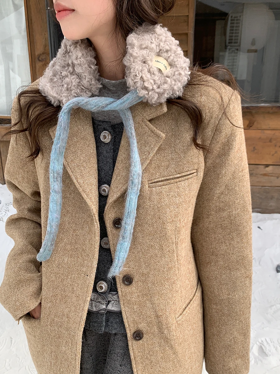 Модные милые плюшевые рулоны, флокированные наушники унисекс, осень-зима, теплый шерстяной шейный платок, универсальный шейный платок-ушанка с воротником