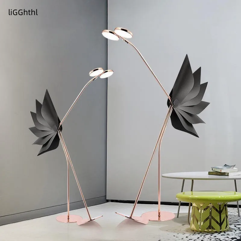 

Nordic Personality Fashion Creative Flamingo LED Floor Lamp Suitable For Family Bedroom Living Room Study Hotel Standing Lights