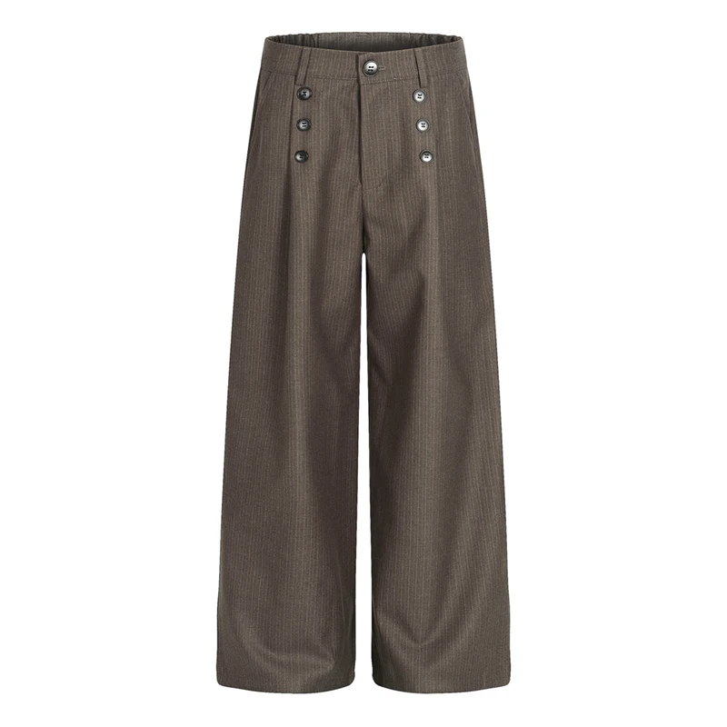 Korean Style Men's Suit Pants Pleated Design Solid Color Casual Multi-breasted Loose Straight Leg Male Trousers New