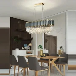 Modern K9 Crystal Suspension Pendant Lighting Fixture Luxury LED Crystal Chandelier Black Golden Stainless Steel Hanging