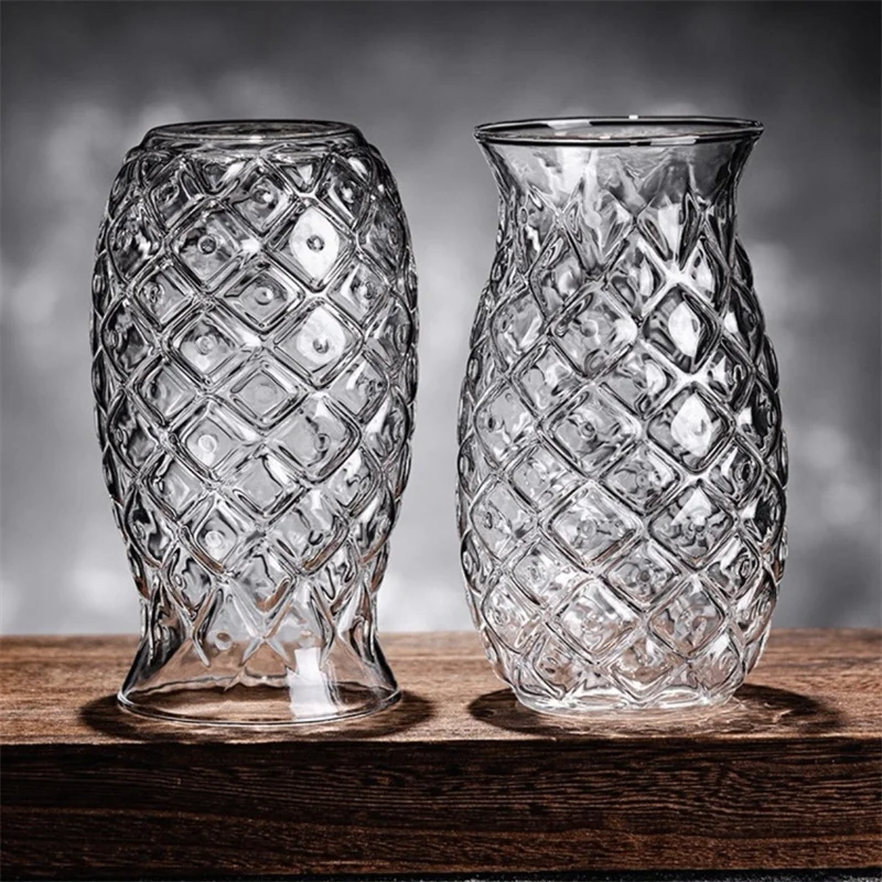 480ml Ananasförmiger Glasbecher Kaffeetasse Transparentes Glas Cocktail Bar Getränke Eiskalt Sodawasser Saft Becher Trinkgeschirr