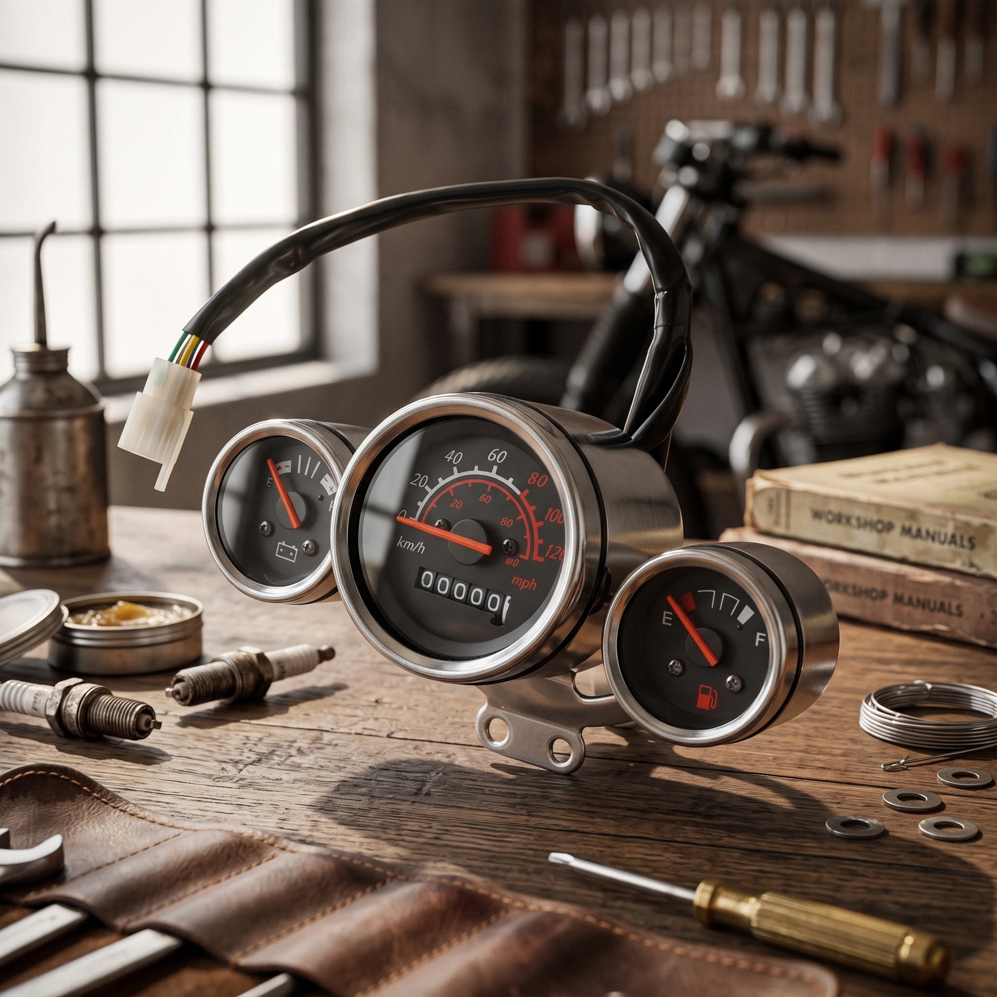 Motorcycle Instrument Assembly Chrome-Finished Motorcycle Gauge Cluster Easy-to-Read Clear Lens for Riders, Scooter Repair