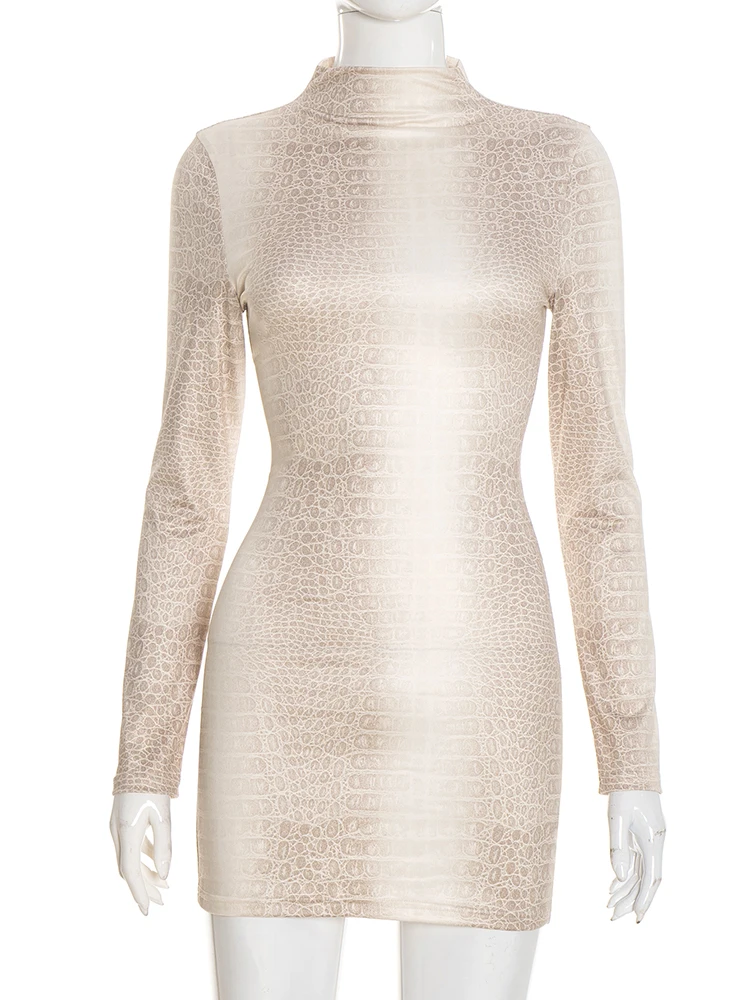 奇妙な猫のようなセクシーなスネーク柄ドレス女性冬のトレンドフルスリーブセクシーなストリートミッドナイトアクティビティストレッチスキニーミニボディコン