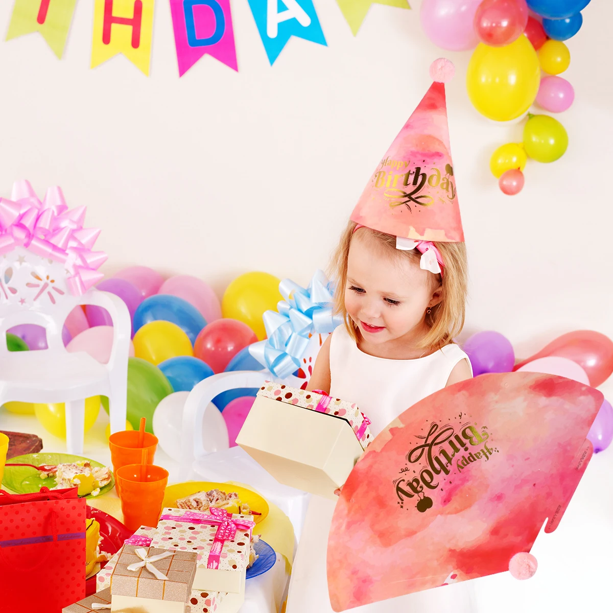 

8Pcs Birthday Hats Bronzing Glitter Assorted Colors DIY Splice Button Party Props Celebration Caps Decorations