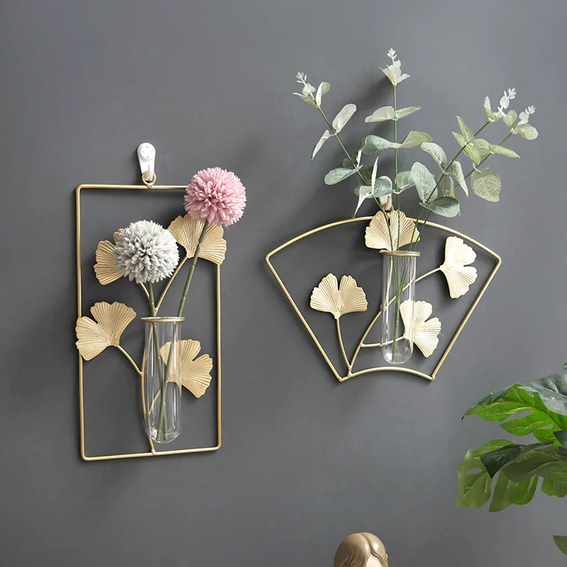 Iron Wall Mounted Vase Dried Flower Hydroponics Living Room Wall Decoration Luxury Water Flower  Creative Home Wall Decoration