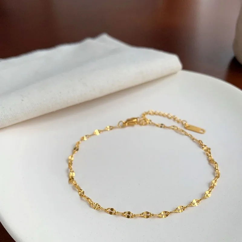 Stainless Anklets Women Metal Gold Color Charm Anklets Beach Barefoot Sandal Foot Jewelry Waterproof Accessories Femme Gifts