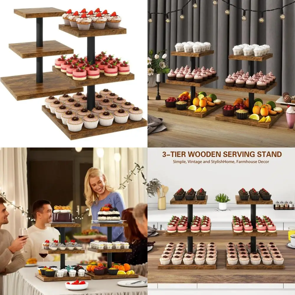 

3-Tier Cupcake Stand Set, Square Design Dessert Display, Serves as Cupcake Tower and Tray for Parties