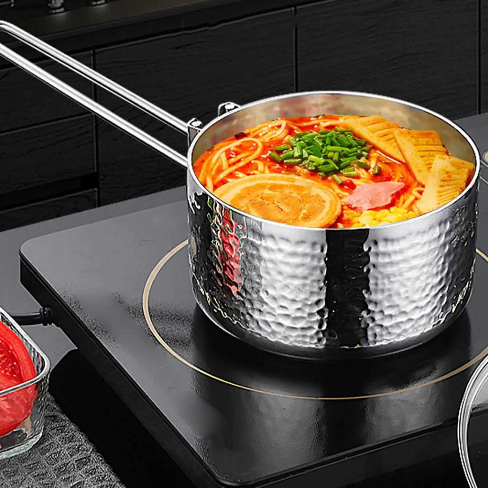 16cm 304 Stainless Steel Portable Pot With Hammer Pattern Detachable Handle Non Stick Outdoor Cookware Soup Pot Surface