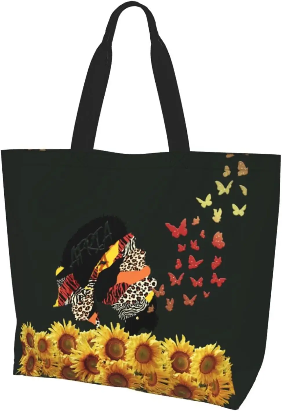 Girasoli e donne afroamericane farfalla borsa a tracolla Afro borse da donna manico di stoccaggio borsa per la spesa borsa portatile da donna