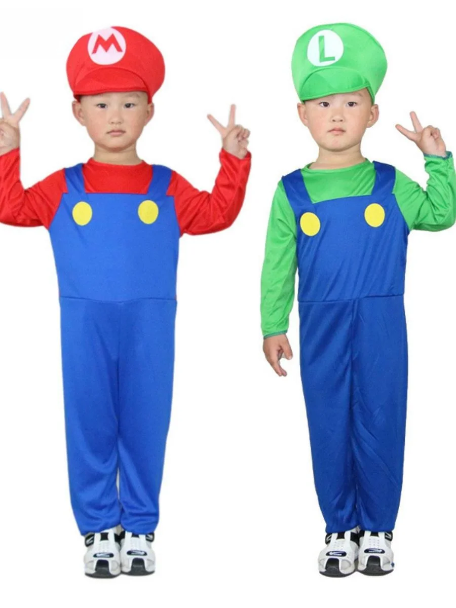 Fsia Infantil de loween Cosplay  Verde e Luigi para Meninos e Meninas - Roupa de Performance Seis em Um