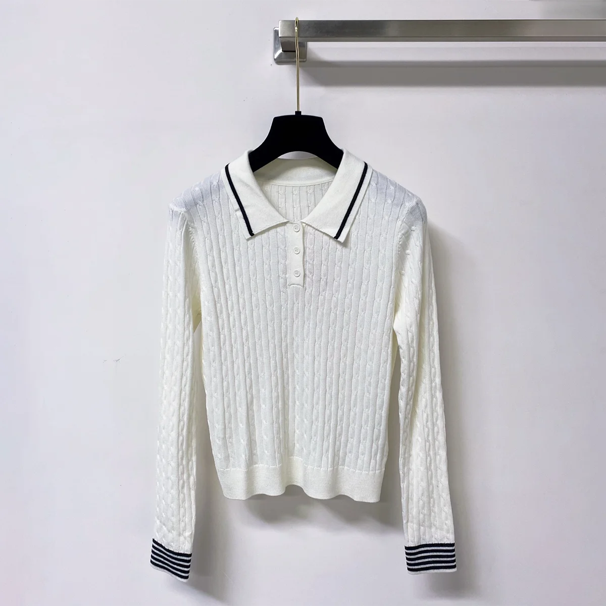 2026 high-quality women's polo lapel Fried Dough Twists sweater--2692254