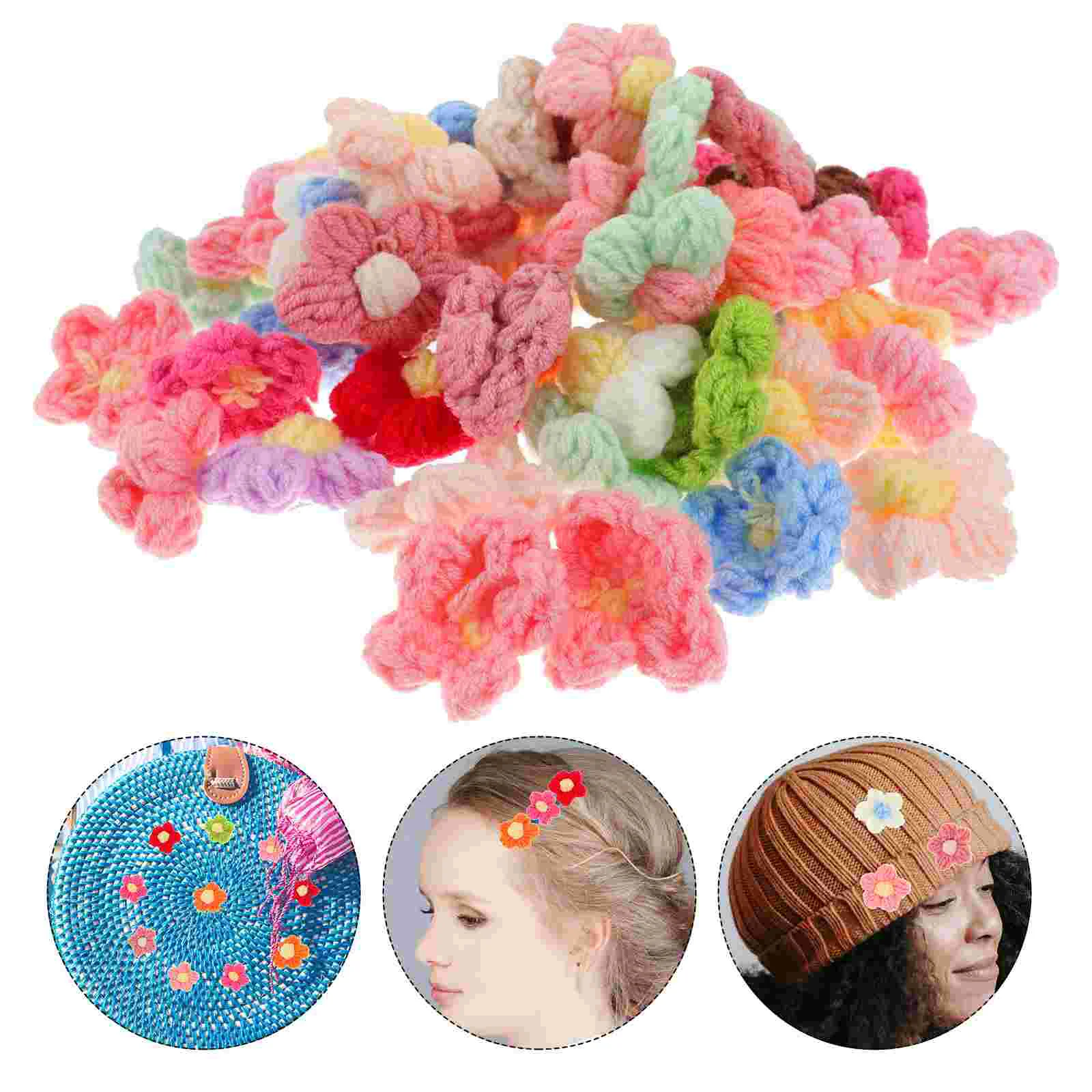 

50 Pcs Three-dimensional Woolen Flower DIY Patches Clothes Accessories Decors Small Applique Sew Badges