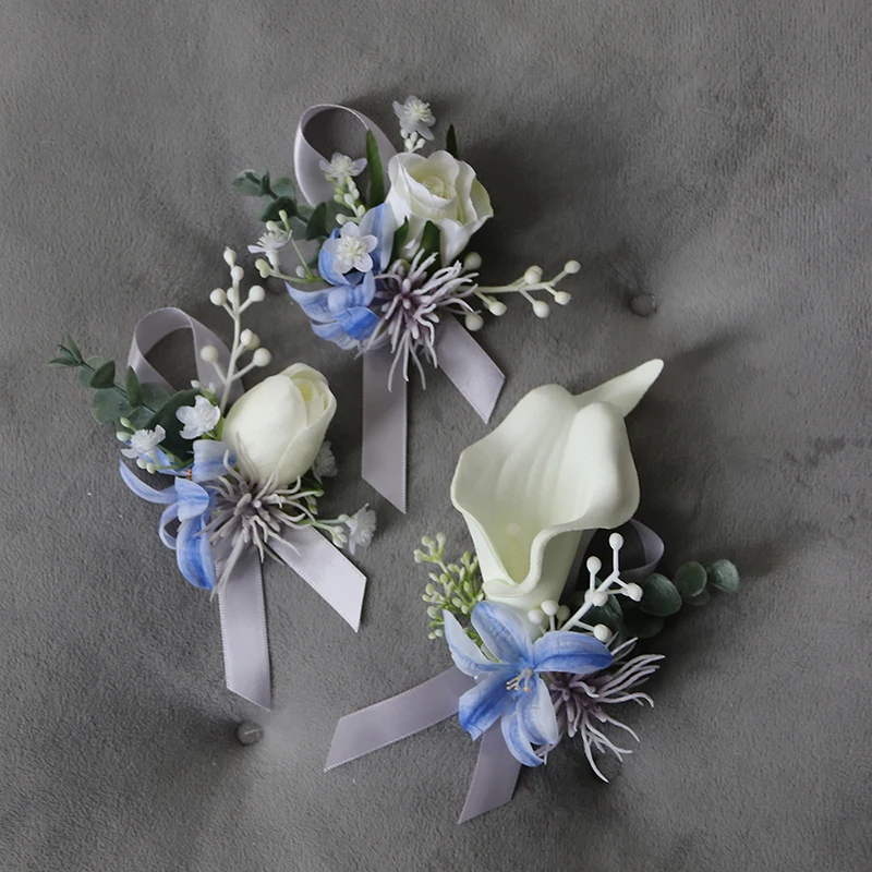 Boutonnières en soie GT, décoration de mariage, Rose au poignet, broche boutonnière, fleurs de lavande pour invités