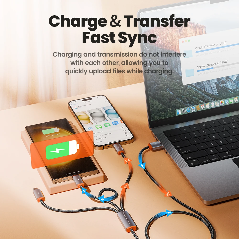 Toocki 3 in 1 USB To Type C Micro Cable for iPhone 15 14 pro max 3.5A Fast Charging USB C Wire for Samsung Xiaomi iP Data Cord