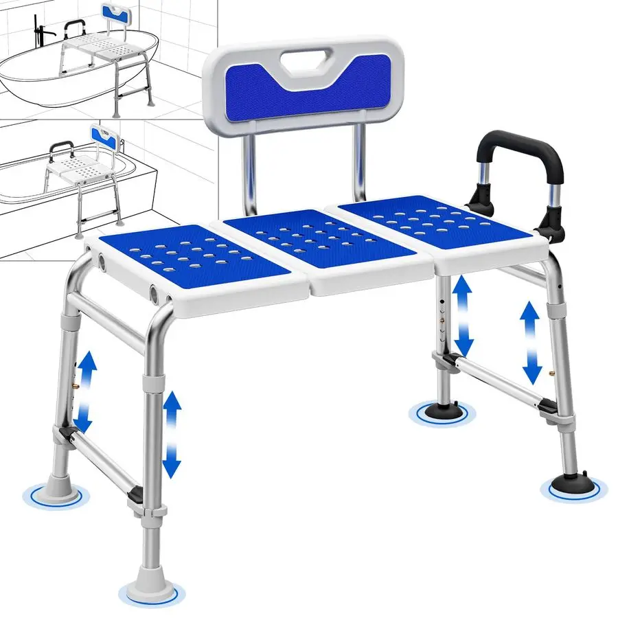 

Duty Width Adjustable Bath Tub Transfer Shower Bench for Inside Tub Extended Shower Chair with Adjustable Height and Reversible