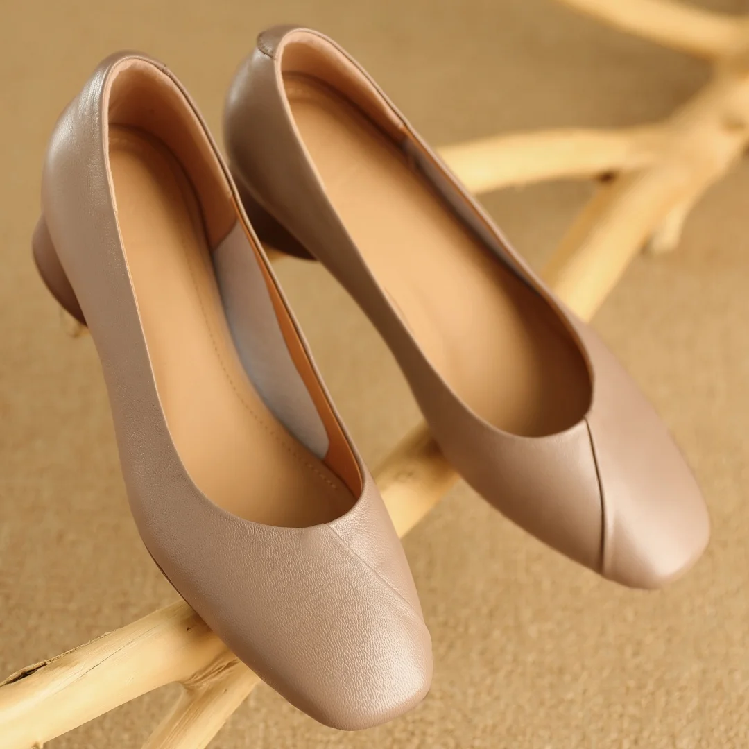 

danxuefei women's sheepskin square toe slip-on flats high quality soft comfortable elegant ladies daily dress shoes for woman