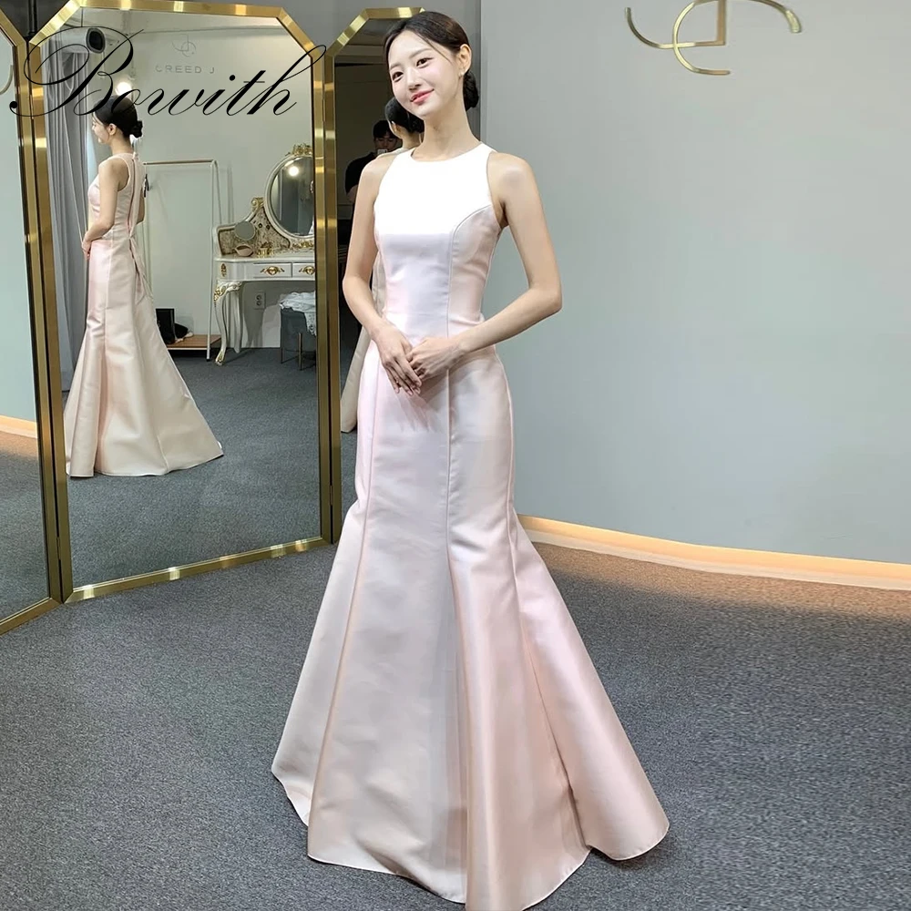 

Bowith Mermaid Satin Wedding Dresses O-Neck Sleeveless Floor-Length 웨딩드레스 Customized Bridal Gown Reception Dresses