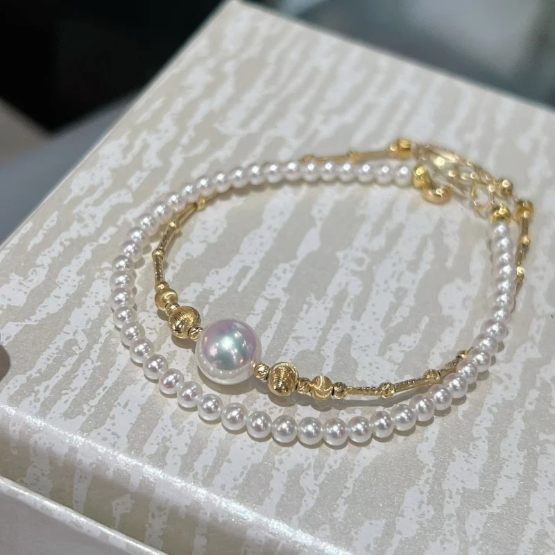 

Двойная цепочка SGARIT со сложенными ремнями, жемчужный браслет, натуральный белый круглый браслет 925 s, 7,5-8 мм