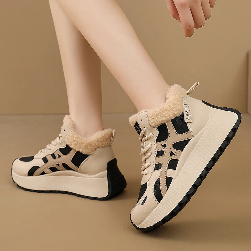 Autunno/Inverno Nuovo Morbida Pelle Alta Top Scarpe da Papà da Donna Suola Spessa Stivali di Cotone Peluche per Il Tempo Libero Suola in Schiuma Scarpe Sportive Vapormax