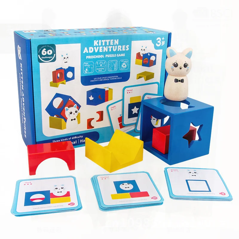 لعبة تدريب على التفكير المنطقي على شكل أرنب خشبي مع مكعبات بناء مقسمة ليلاً ونهارًا للأطفال التعليمية المعرفية #5