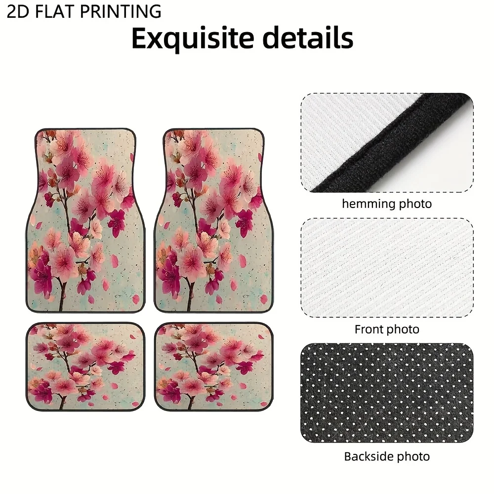 Set Of 4, Cherry Blossom Design Car Floor Mats, Sturdy, Non-Slip, To Clean, Easy To Install, Compatible With Sedan, SUV, Truck,