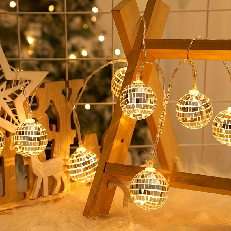 

LED Mirror Disco Ball String Lights, Warm White Mini Reflective Disco Ball Fairy Lights for Party Wedding Home Table Decoration