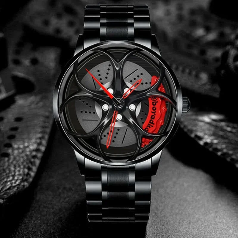 Steel Watch Hub Custom Design Sports Car Rim Sports Watch Waterproof Creative Male Watch Mens Wheel Wristwatch Clock  Box Set