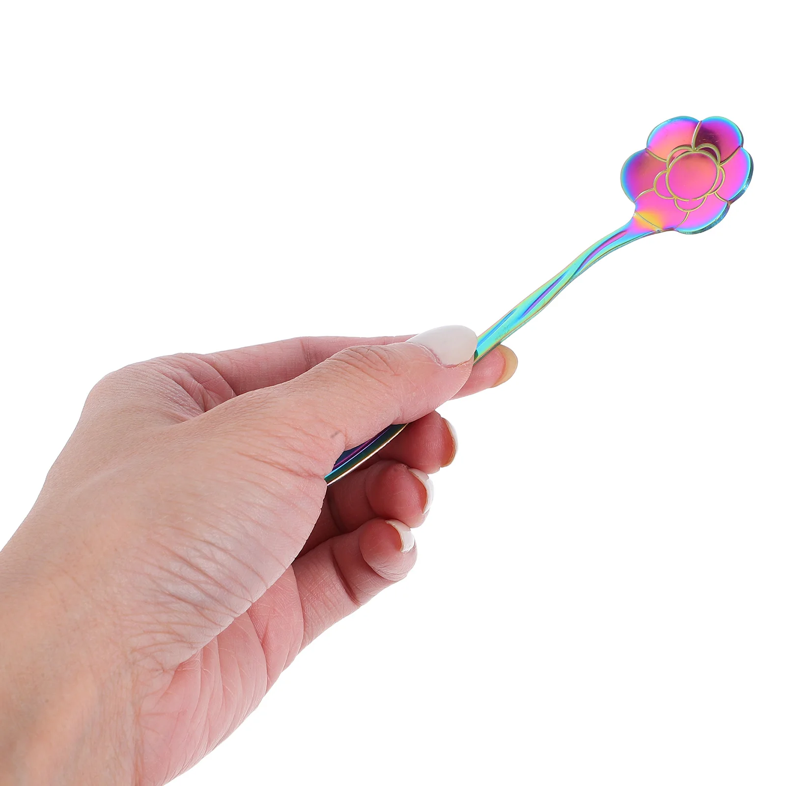 

10pcs Stainless Steel Dessert Spoons Sunflower Design For Coffee Tea Cake Mixing Long Handle Petal Shape Iridescent