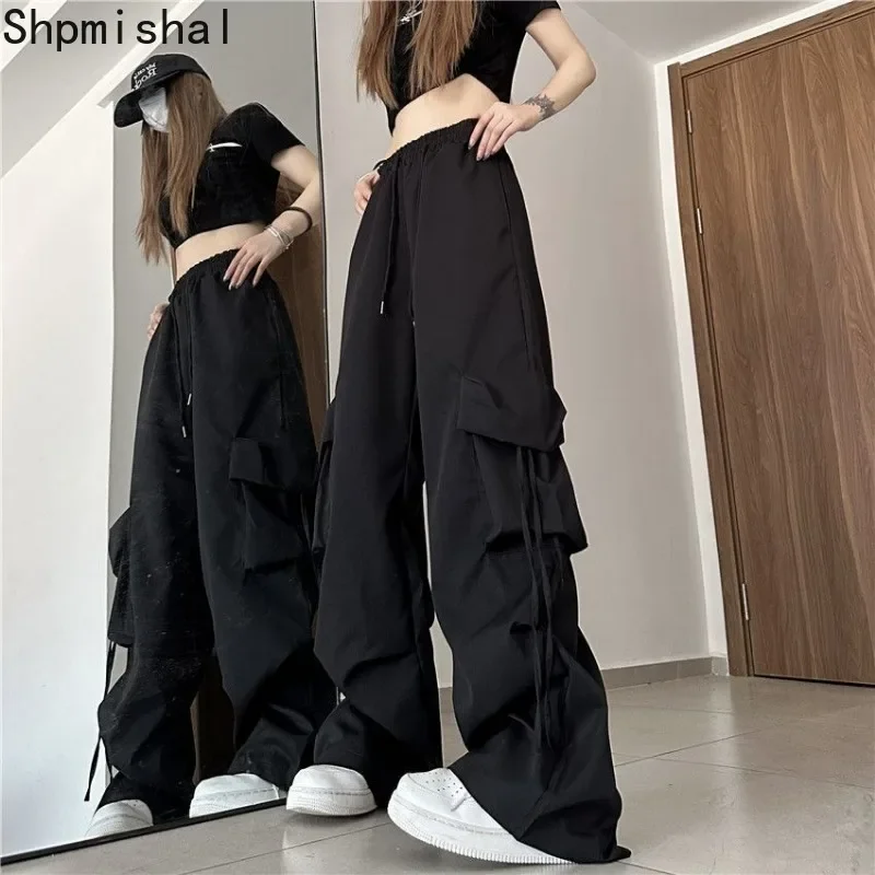 

American Retro Workwear Pants Women's Summer Thin High Waist Straight Leg Wide Leg Relaxed College Wind Speed Dry Casual Pants