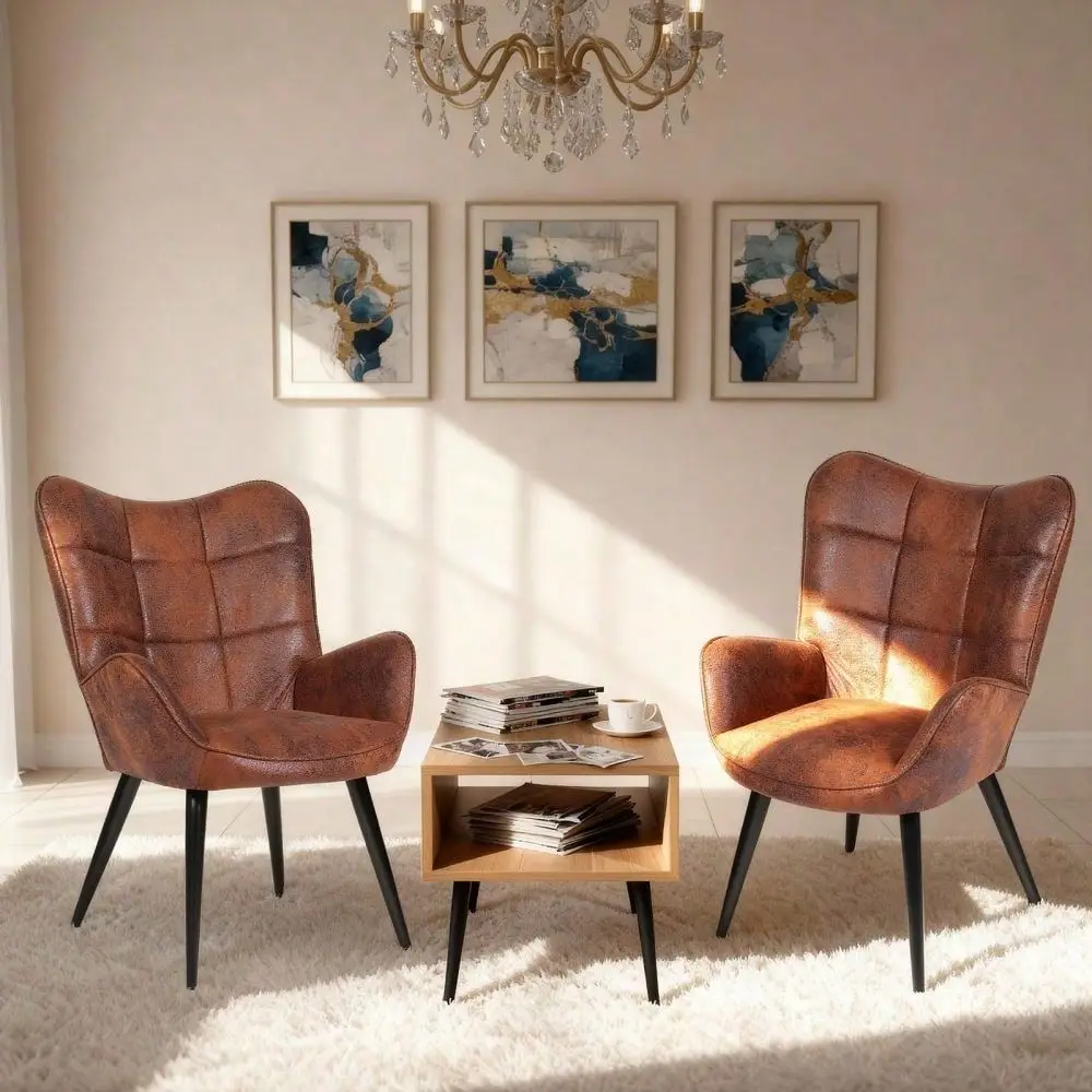 Back Support Faux Leather Accent Chair Sturdy Metal Legs MidCentury Modern Comfort Perfect For Dining Room, Living Room, Kitche