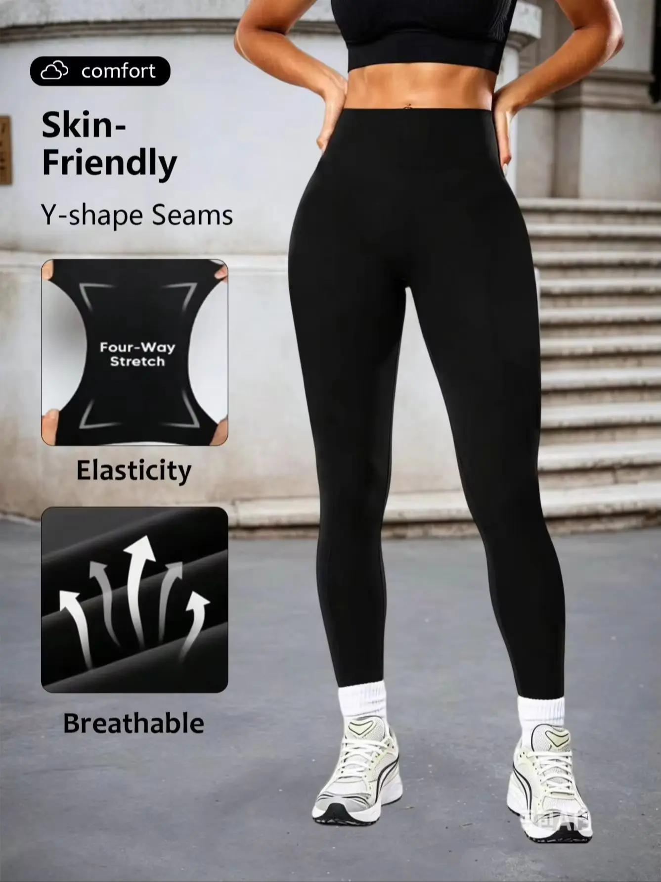 AliExpress NONE Ladies Solid Color Nine Length High Waist Sports Pants Stretch Hip Lifting Slim Yoga Leggings Outdoor Cycling Daily Trousers