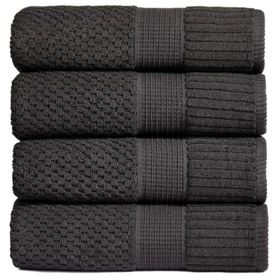 

Bath Towel 4 Pack for Home Use, 100 Cotton, Black, Super Soft Absorbent with Quick-Dry and Textured Premium Thick Design, 30 x