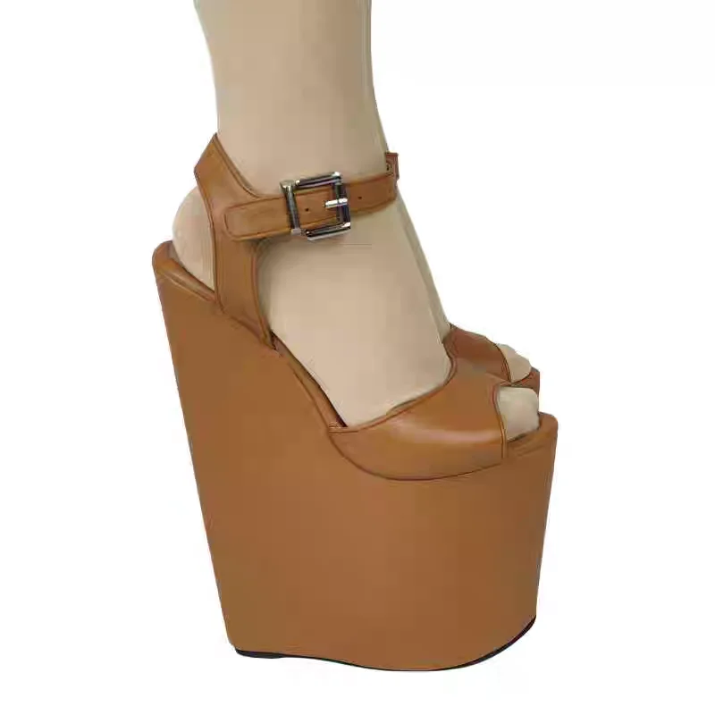 

Brown Buckle Cut Out Platform Sandals Wedge Heel Sexy Fashionable Cool Summer Casual Big Size Woman Shoes Zapatillas Mujer