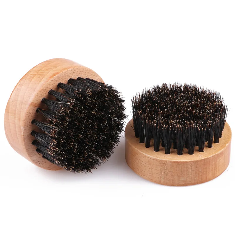 Brosse à barbe pour hommes, poils de sanglier, manche rond en bois dur, ensemble de moustache, massage du visage, beauté