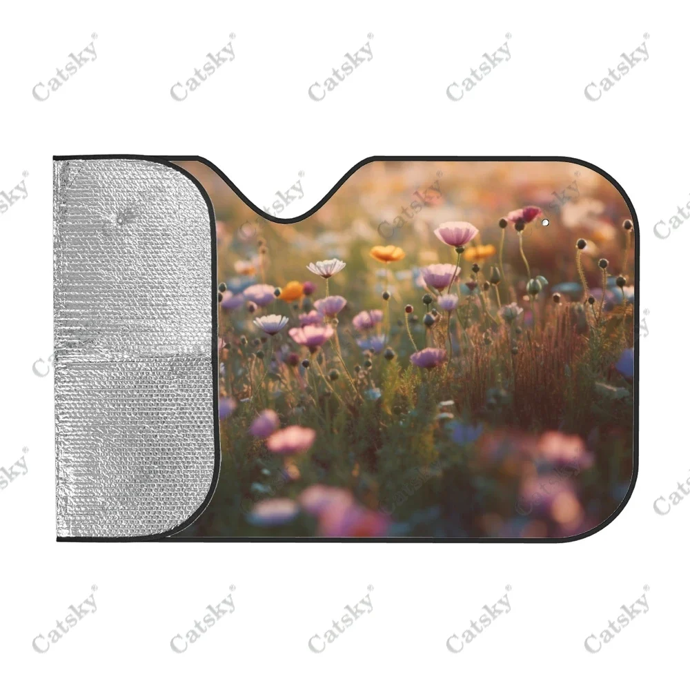 Wildflowers Bloom in The Meadow Car Windshield Sunshade, Front Auto Car Windshield Sun Shade Blocks Uv Rays Sun Visor Protector