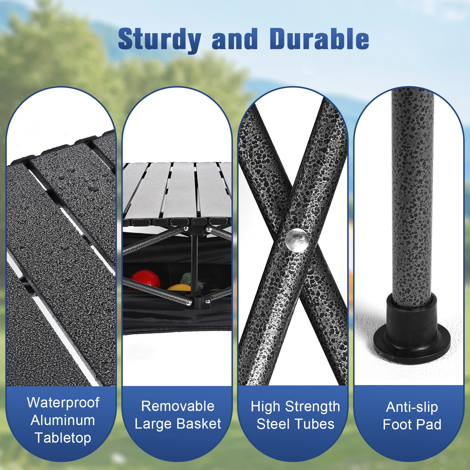 

Outdoor Folding Table with Carrying Bag Roll-Up Rectangular Table Large Capacity Aluminum Picnic Desk for Sports Event Fishing