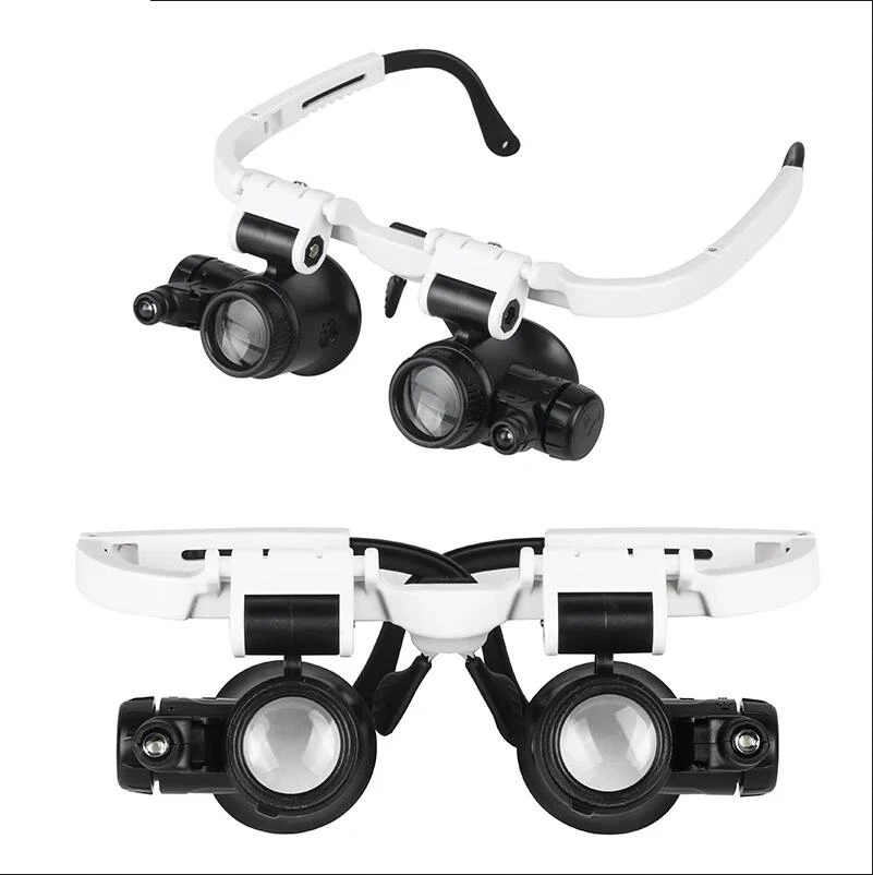 Headband Magnifier Glass Magnifying Glasses with LED Light Jewelry Appraisal 10x 15x 20x 25x Adjustable Lens Loupe