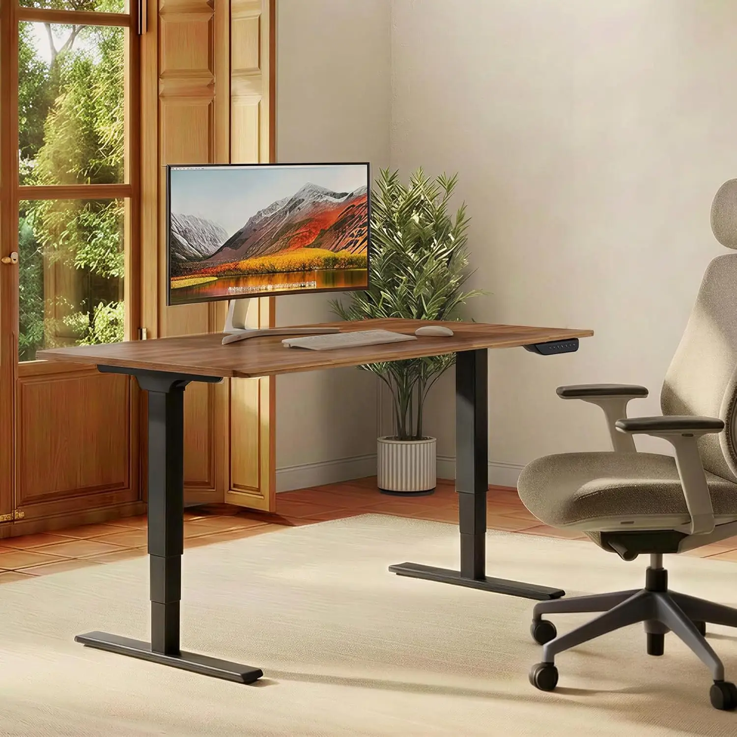 #Dual Motor Standing Desk 55x28in 330lbs 3-Stage Adjustable w/Cable Management Wheels Wood Top, Customized