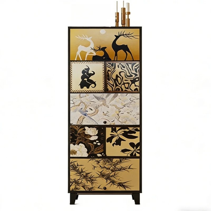 

advanced feeling against the wall multi-functional multi-layer printing new Chinese storage side cabinet drawer storage cabinet