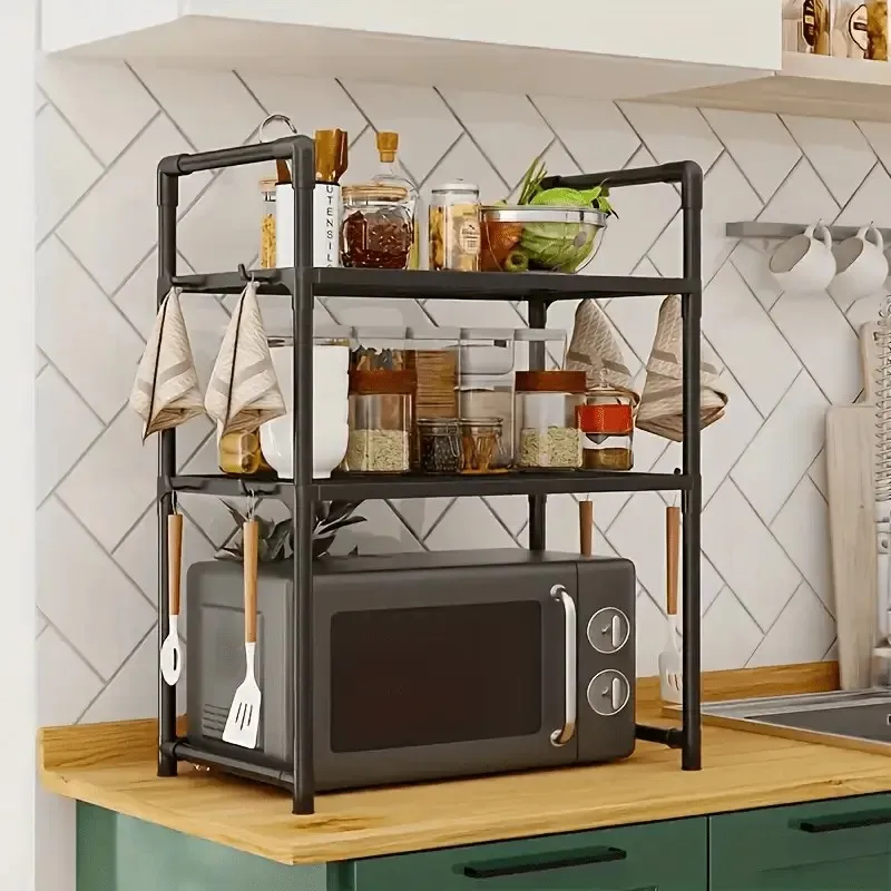 Heavy Duty Kitchen Baker's Rack Floor Standing Microwave Oven Stand 2 Tier Storage Shelf Organizer for Air Fryer Pot Holder - view 5