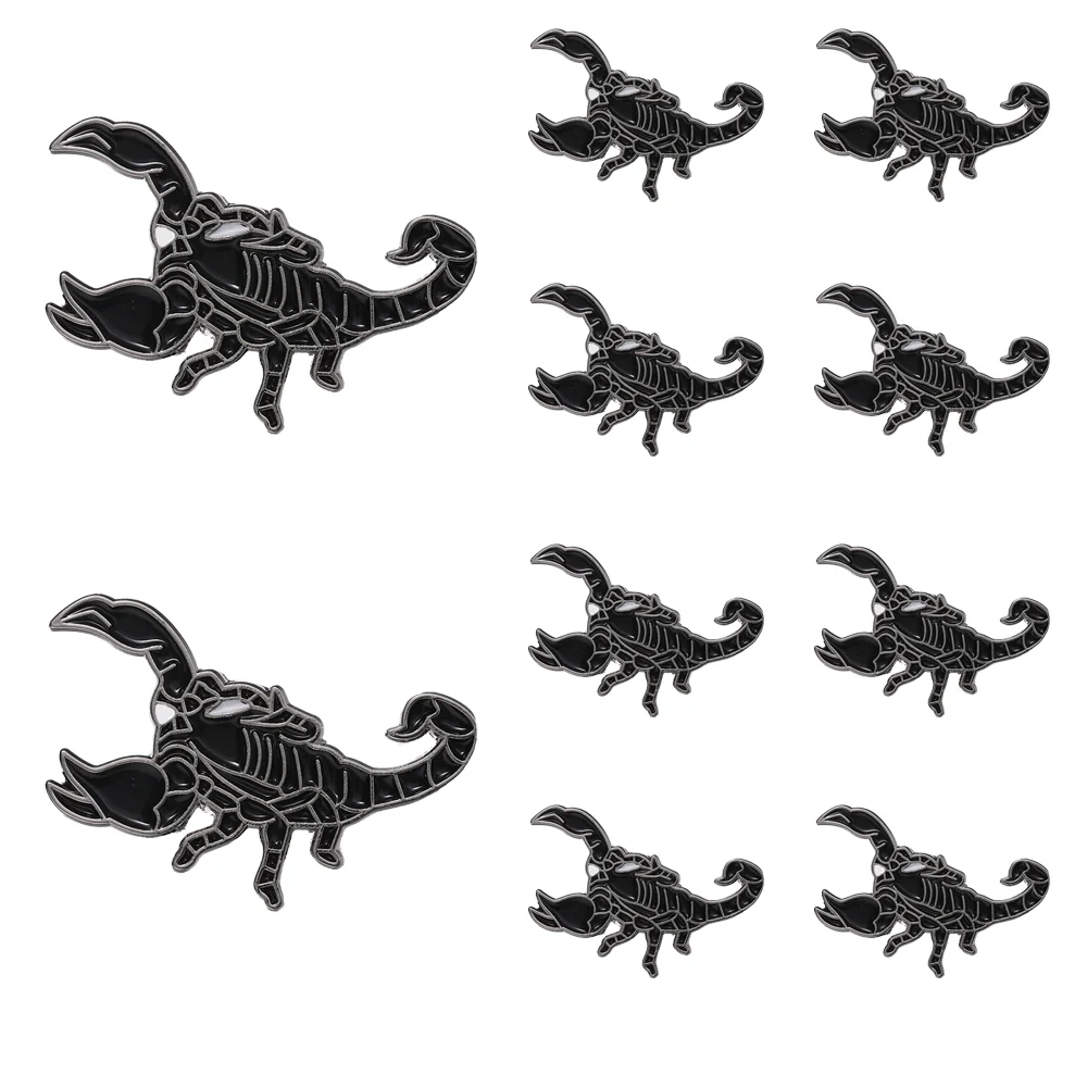 10 Pcs Black Scorpion Enamel Pin, Punk Animal Brooch for Backpacks, Jackets, Hats, Fashion Accessory, Gift for Scorpio Fans