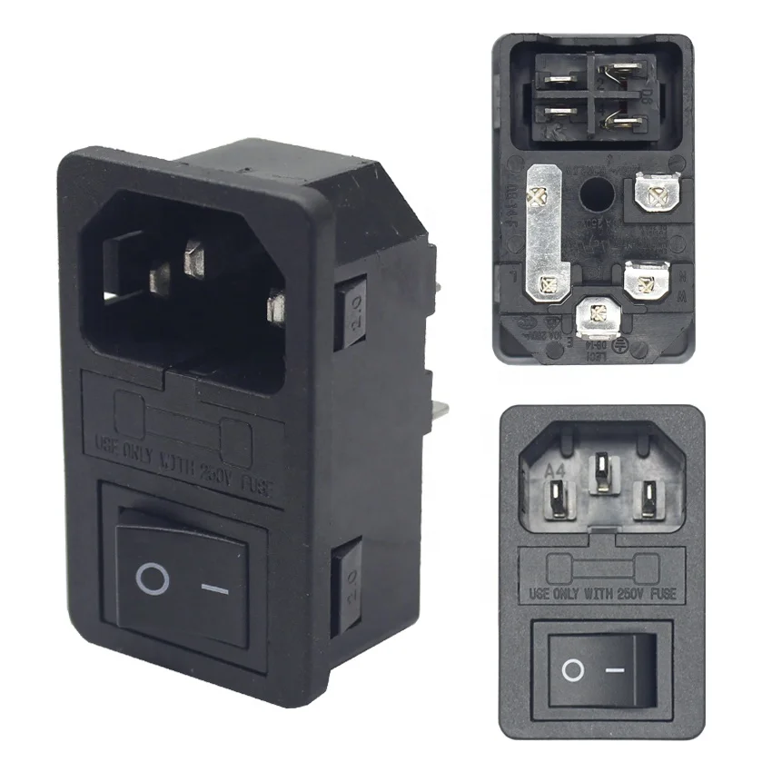 

10A 250VAC 3 Pin IEC 320 C14 Inlet Connector Plug Power Socket with Rocker Switch Fuse Holder