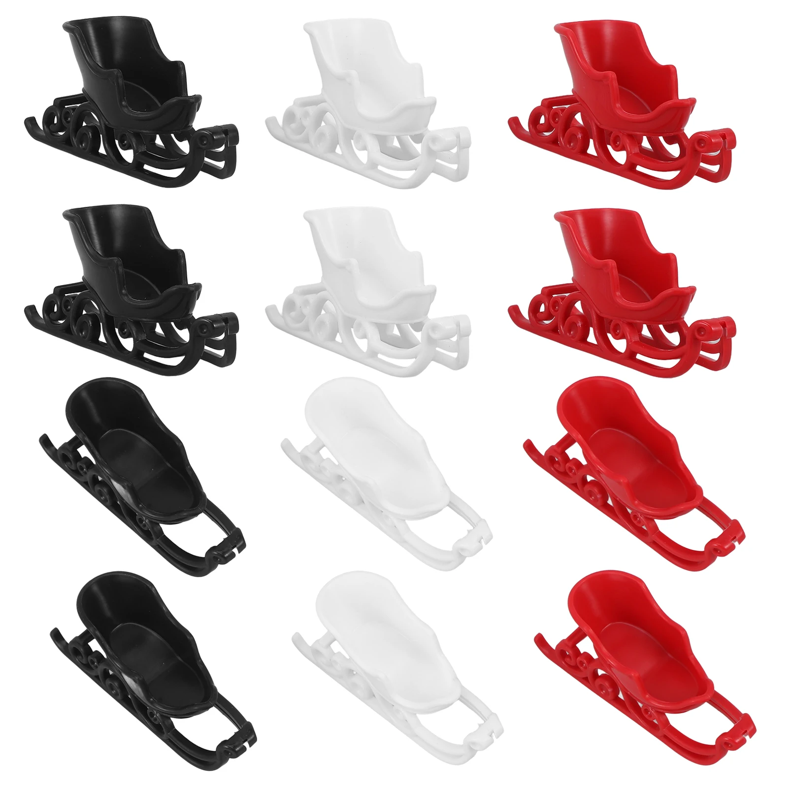 

12pcs Christmas nament 5cm Black White Red Desktop Xmas Sleigh Decoration Table Decoration Miniature Sleigh Xmas Decor Gifts
