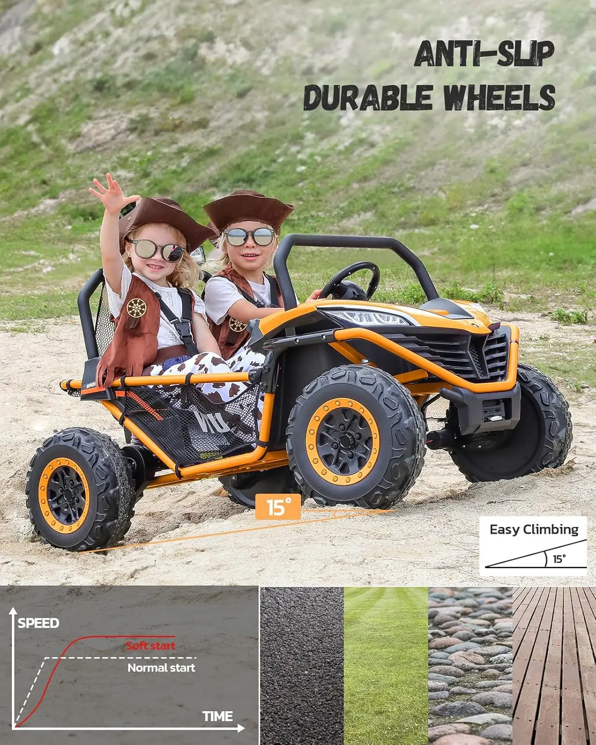 24 فولت 2 مقاعد XL ركوب على سيارة للأطفال مع جهاز تحكم عن بعد، 10AH بالطاقة الكهربائية على الطرق الوعرة UTV، 4WD 4.5mph لعبة السيارة الكهربائية ماكس 140 رطل ث