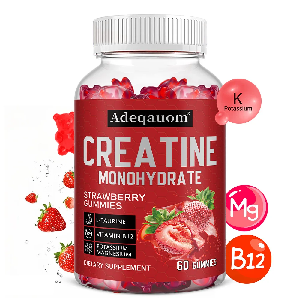 Creatine Monohydrate Gummies for Men & Women, with Vitamin B12, Muscle Strength, Muscle Builder, Energy Boost, Vegan, Non-GMO