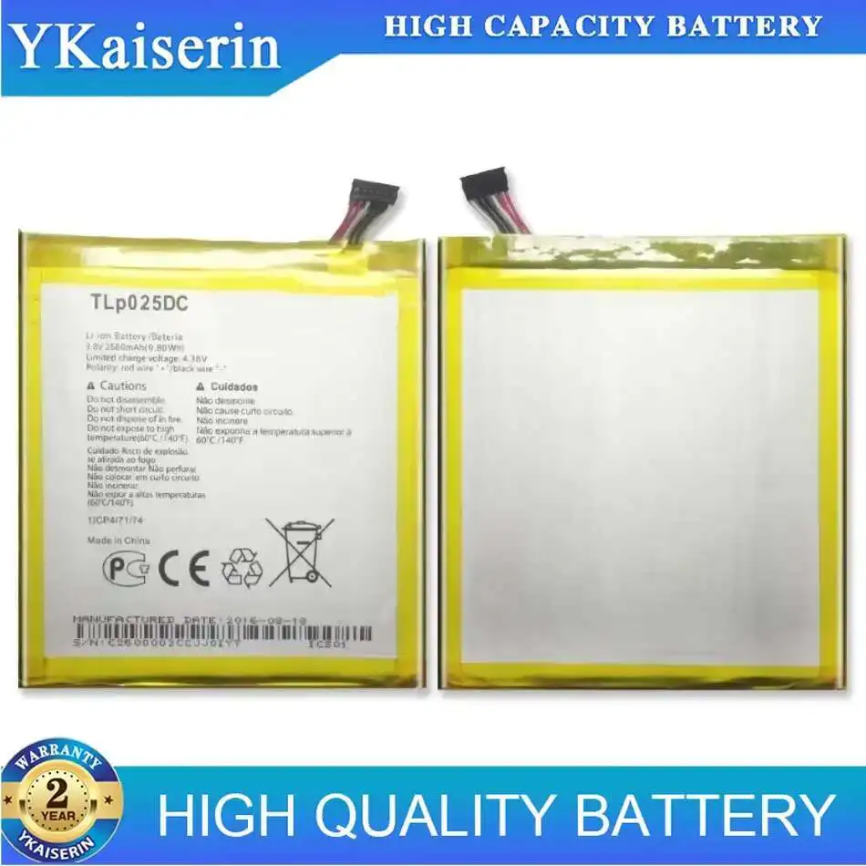 

High-Capacity 2580mAh TLP025DC TLp025D2 Mobile Phone Battery For Alcatel Pixi 4 6.0 OT 9001A 9001X 9001D 8050D OT-8050