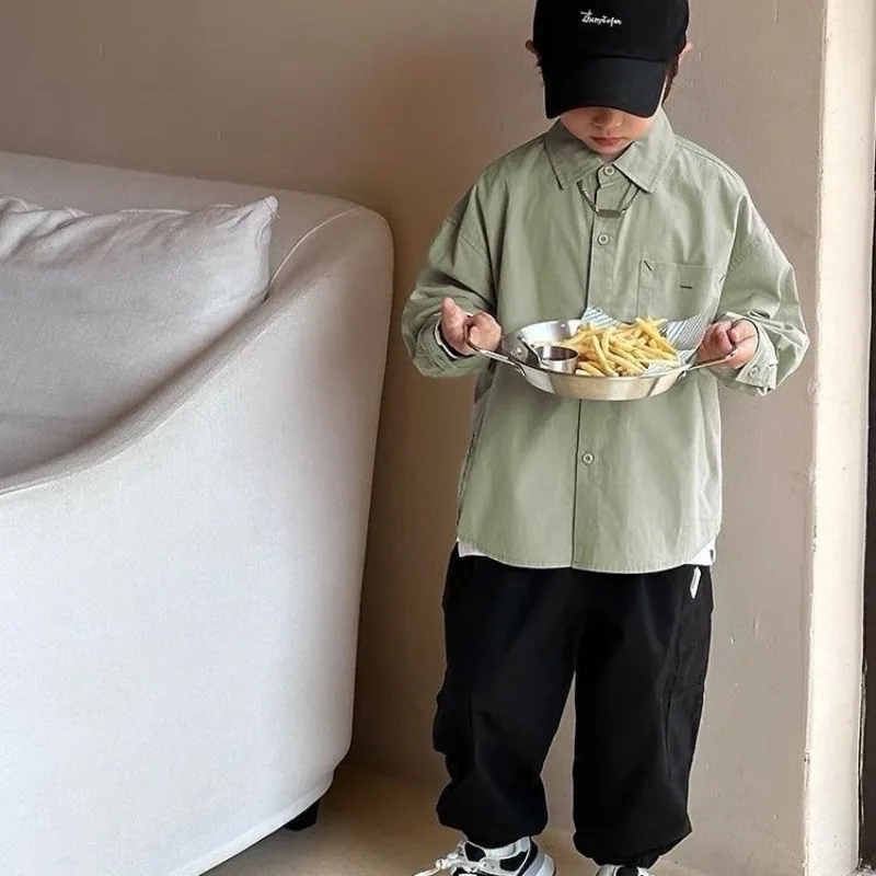 Boy's Long Sleeve Shirt Spring Autumn 2025 New Thin White Kids' Stylish Handsome Autumn Trend Shirt