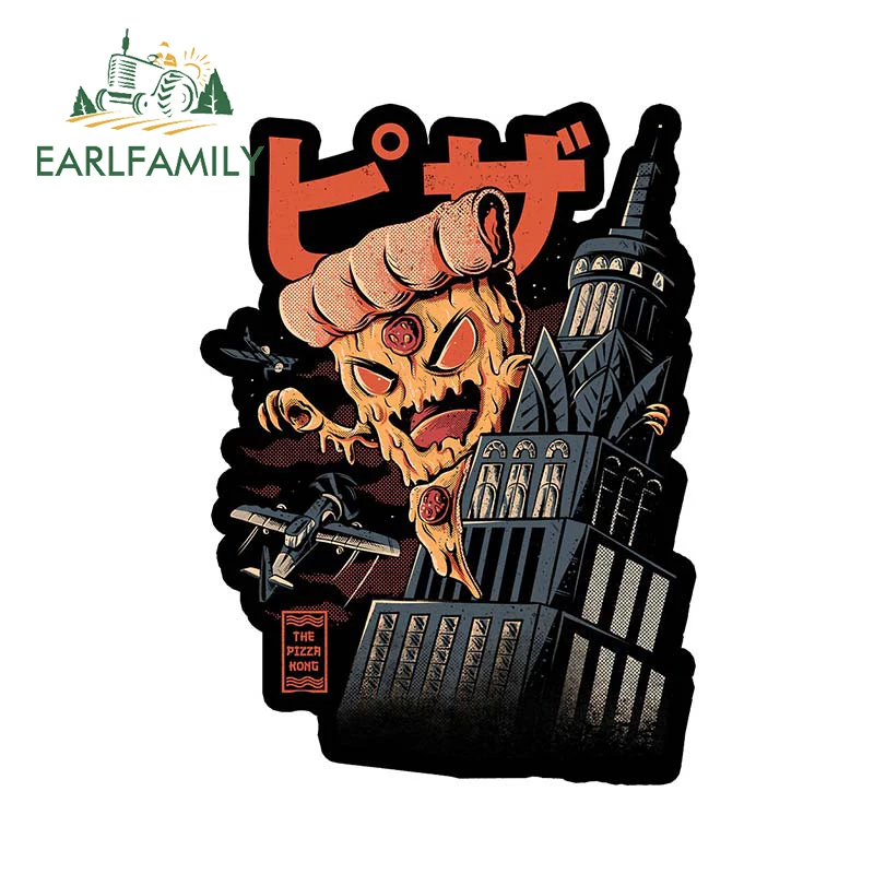 

EARLFAMILY 13cm X 9.8cm Pizza Kong Car Sticker Cartoon Monster Destroying Decal JDM Rear Windshield Trunk Bumper Decoration